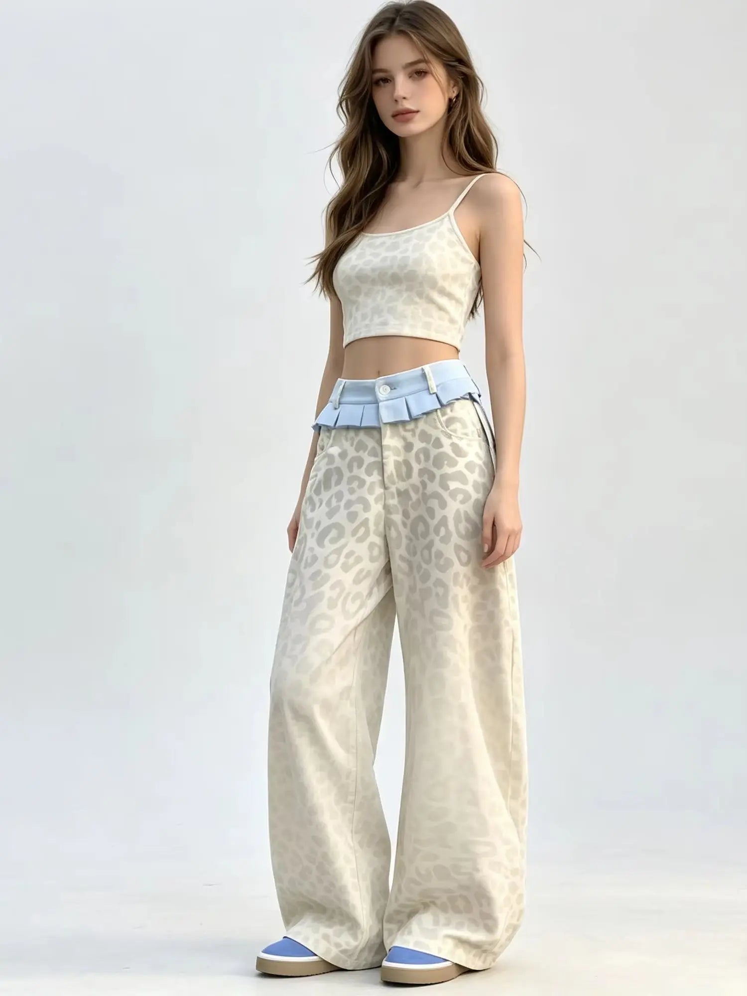 Beige Leopard Print Y2K Baggy Jeans
