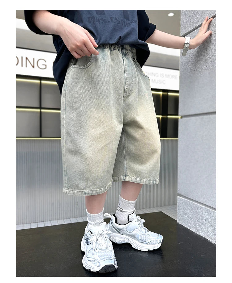 M&T Wear - Boys’ Stylish Mid-Calf Denim Capri Shorts