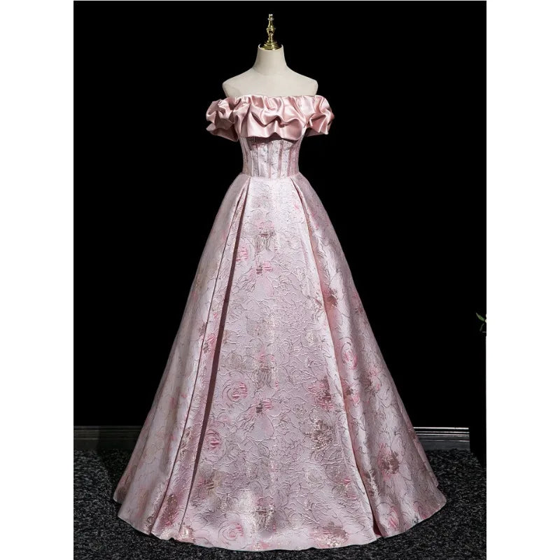 Embroidered One-Shoulder Graduation & Host Gown