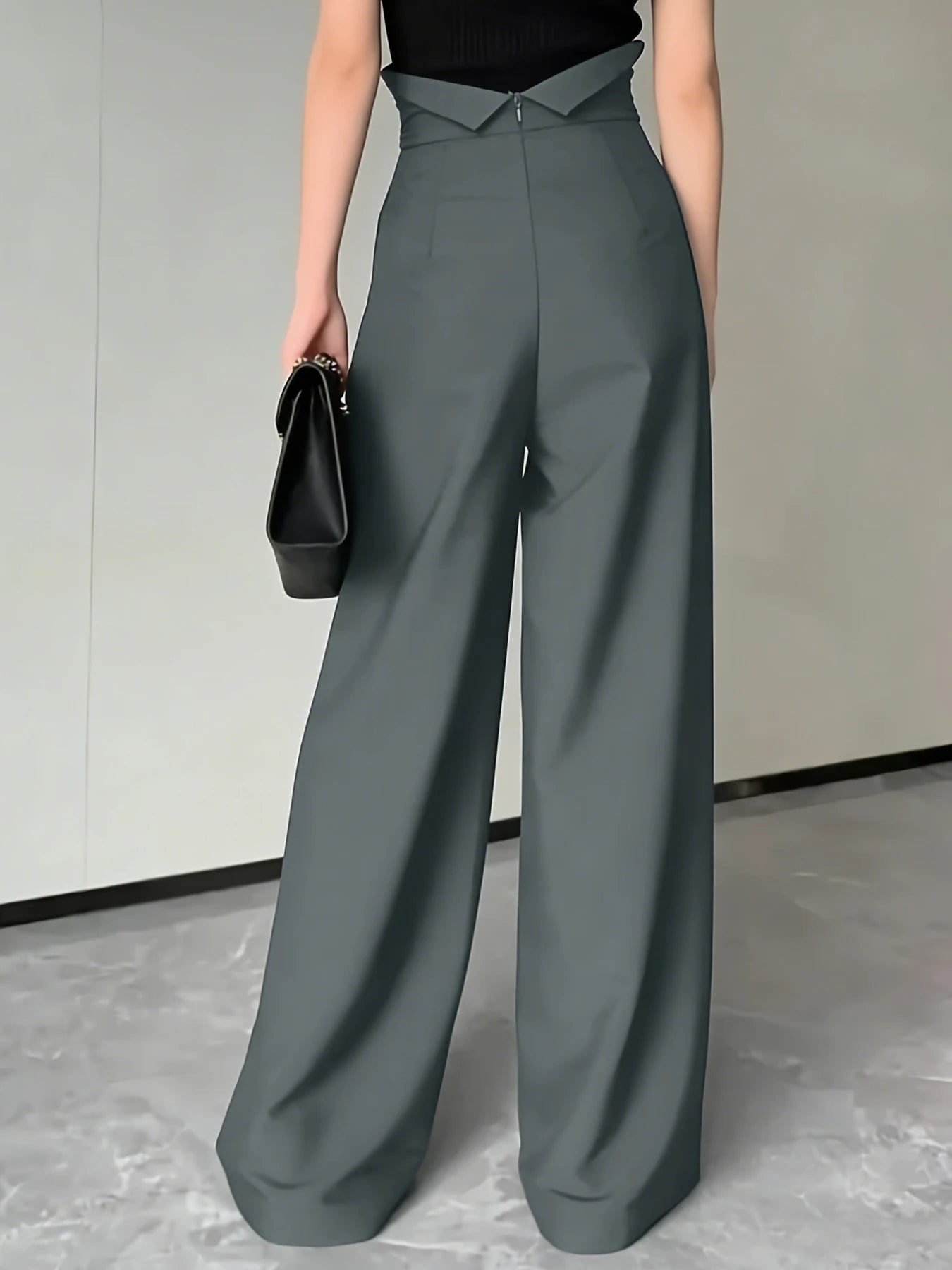 High-Waist Pleated Wide-Leg Suit Pants