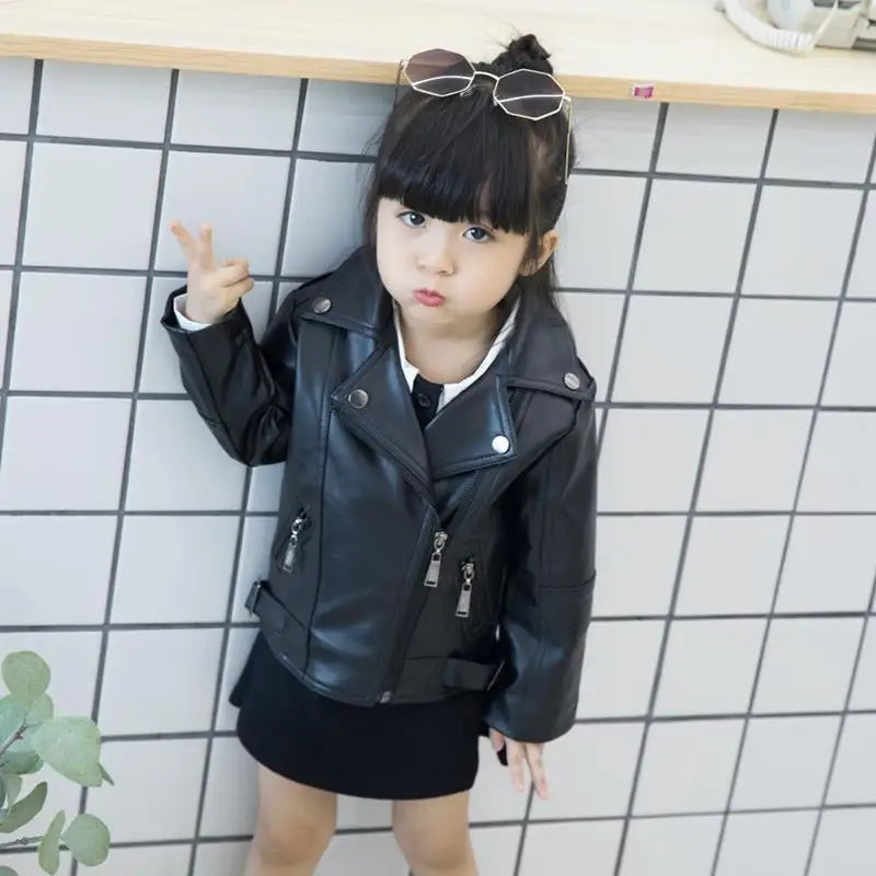 M&T Wear - Girls Boys PU Jackets Kids Baby Leather Jacket Spring Autumn Coat Children Clothes Overcoats 2-10T - M&T Wear