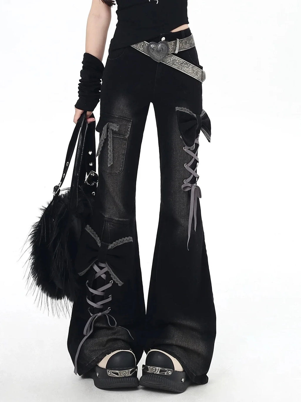 Y2K 3D Bow Flare Jeans