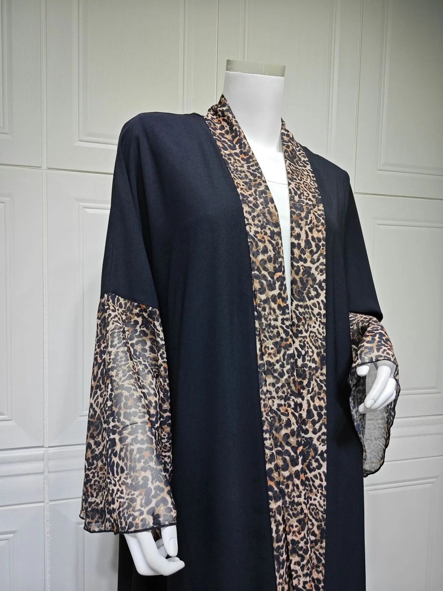 M&T Wear - Leopard Print Chiffon Open Abaya with Zipper