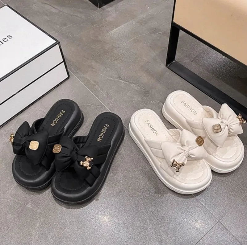 M&T Wear - Women's Thick Sole Designer Bow Slides