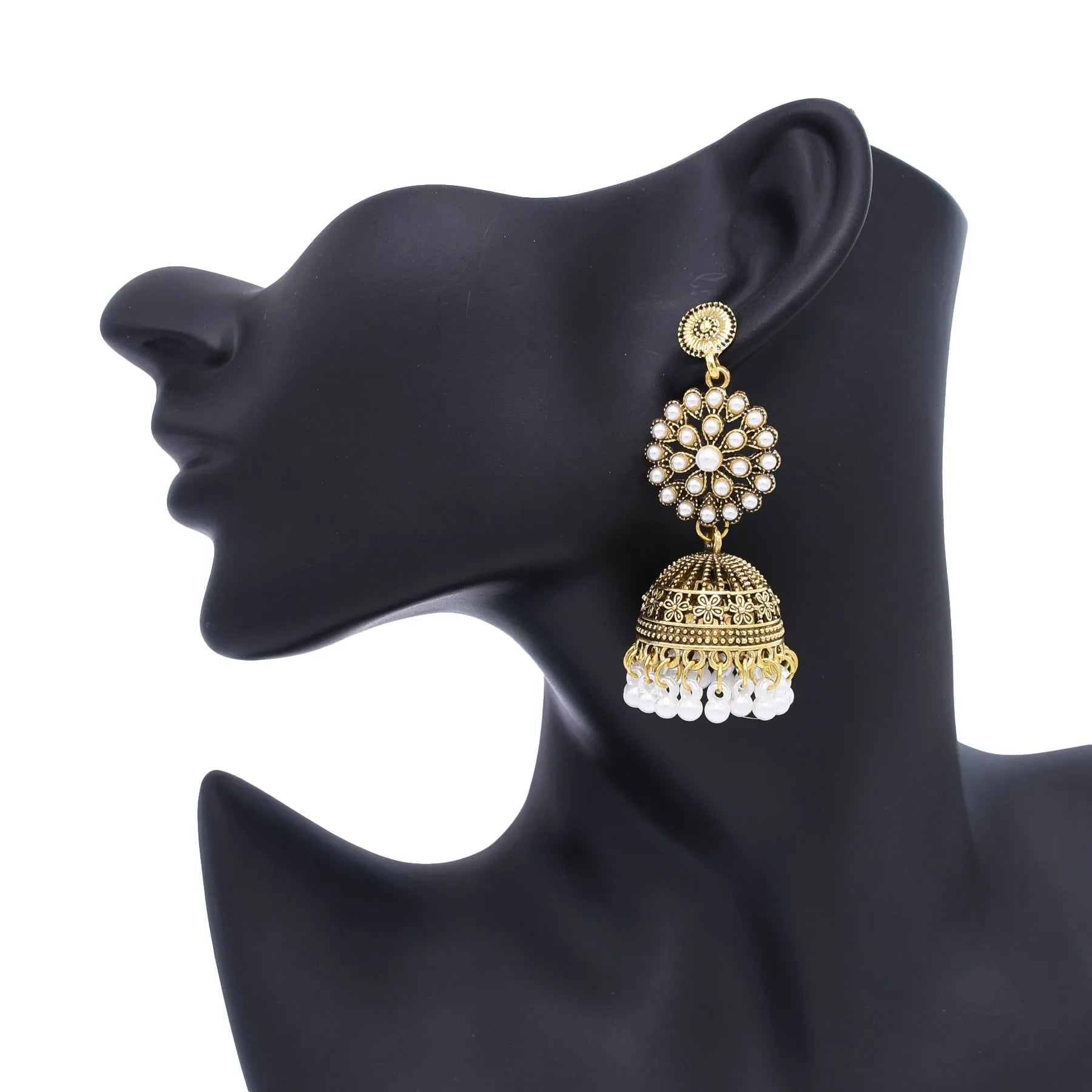 M&T Wear - Traditional Indian Jhumka Earrings for Women | Vintage Peacock Bell Design with Pearl Beads