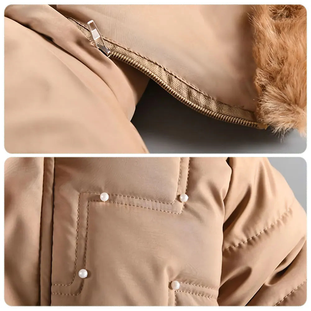 M&T Wear - Children's Winter Jacket Thick Warm Fur Collar Hood Beads Elastic Waist Teens Girls Down Coat,Fashion Windproof Kids Overcoat - M&T Wear