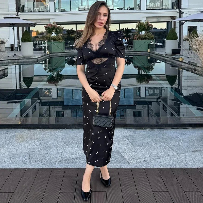 Sexy Hollow Lace Patchwork Dress