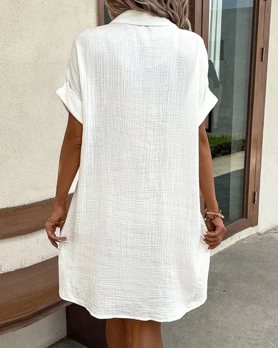 Vintage Solid Cotton-Linen Look Dress