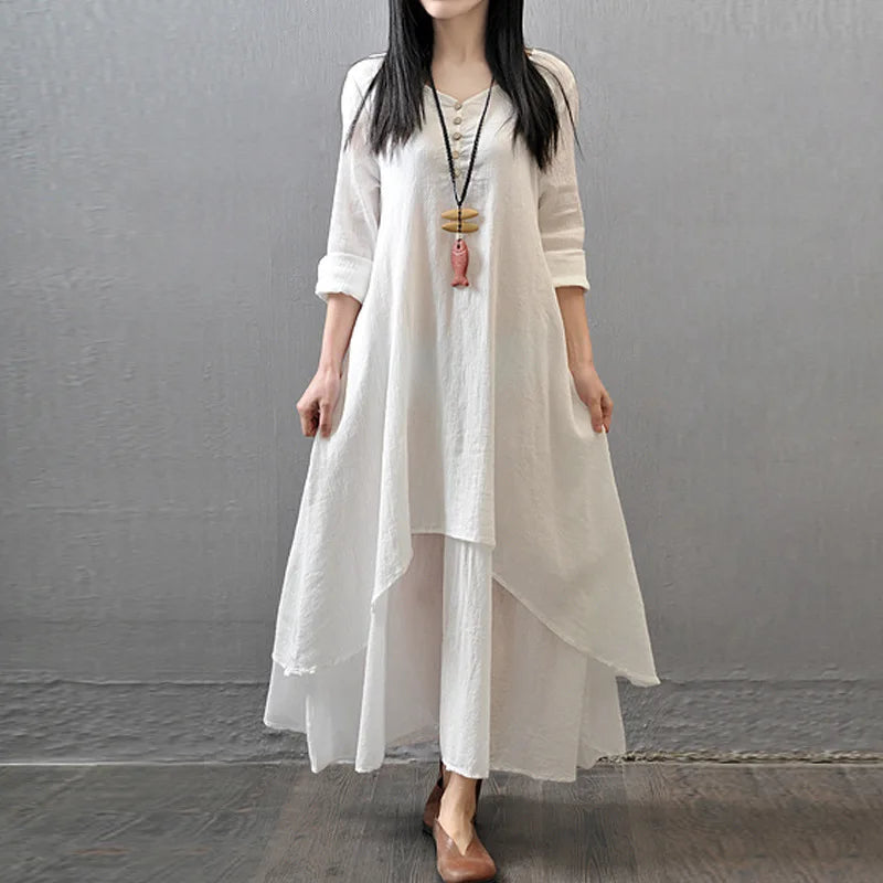 Mori Girl Style Vintage Cotton-Linen Dress