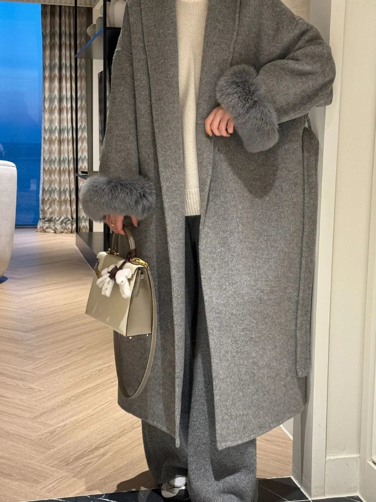 M&T Wear - Elegant Solid Lace-Up X-Long Overcoat