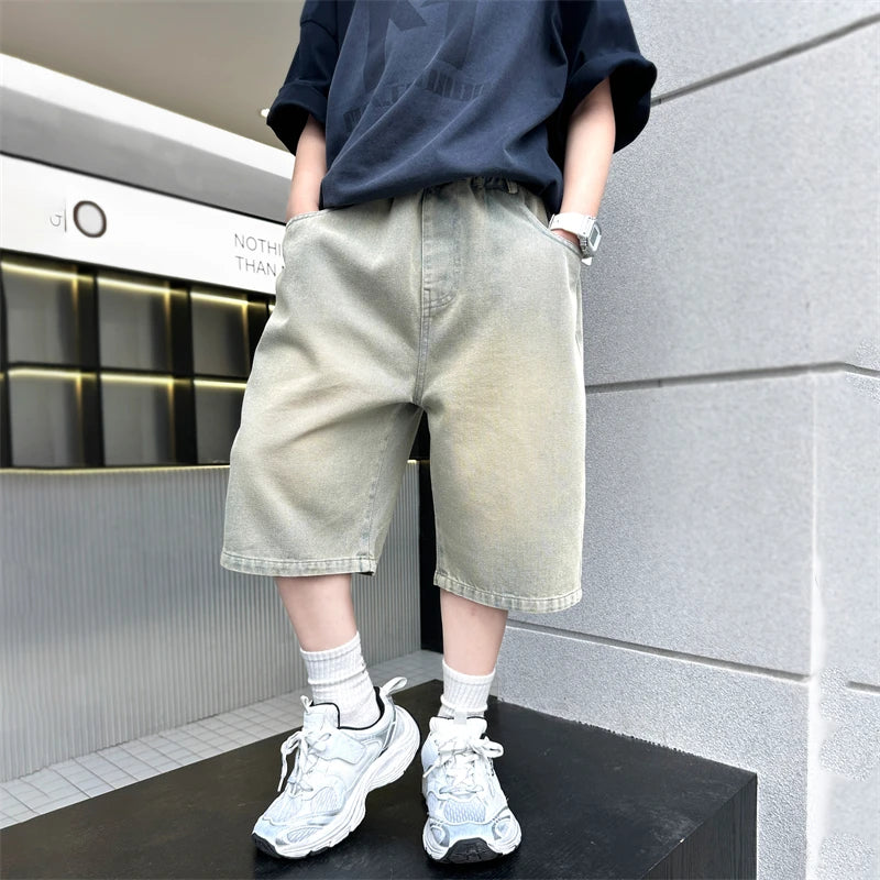 M&T Wear - Boys’ Stylish Mid-Calf Denim Capri Shorts