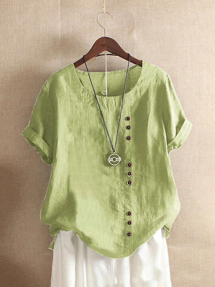 Vintage Harajuku Cotton-Linen Button Tee