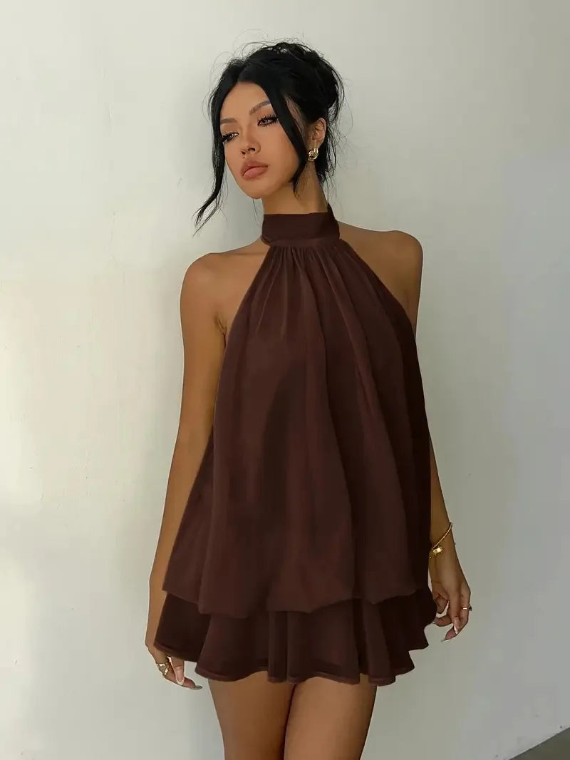 Women's Halter Neck Backless Tie-Front Dress