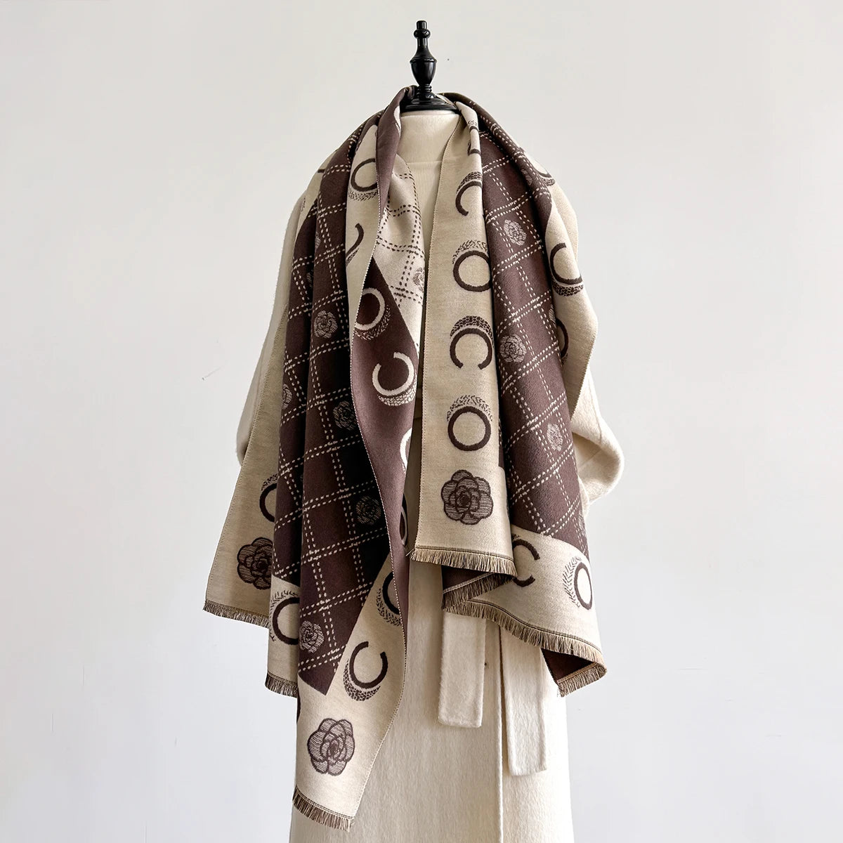 M&T Wear - Luxury Designer Brand Winter Blanket Scarf Shawls for Women Warm Pashmina Cashmere Exquisite Floral Print Large Wrap Long Foular - M&T Wear