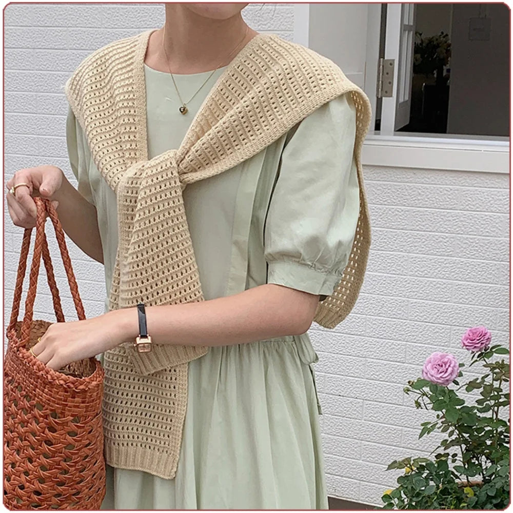 M&T Wear - Korean Knitted Shawl Winter Air Conditioning Fake Collar Neck Guard Knit Thin Knotted Cape Shoulder Warm Scarf For Women - M&T Wear