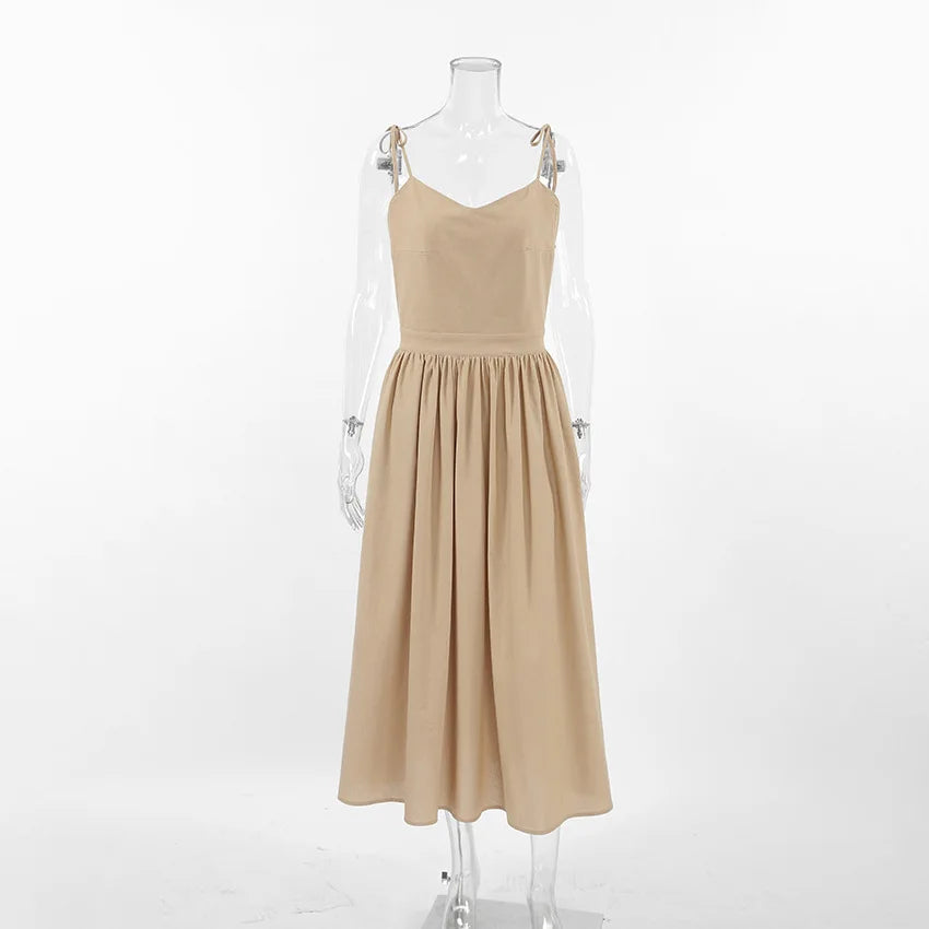 Elegant Backless A-Line Linen-Look Dress
