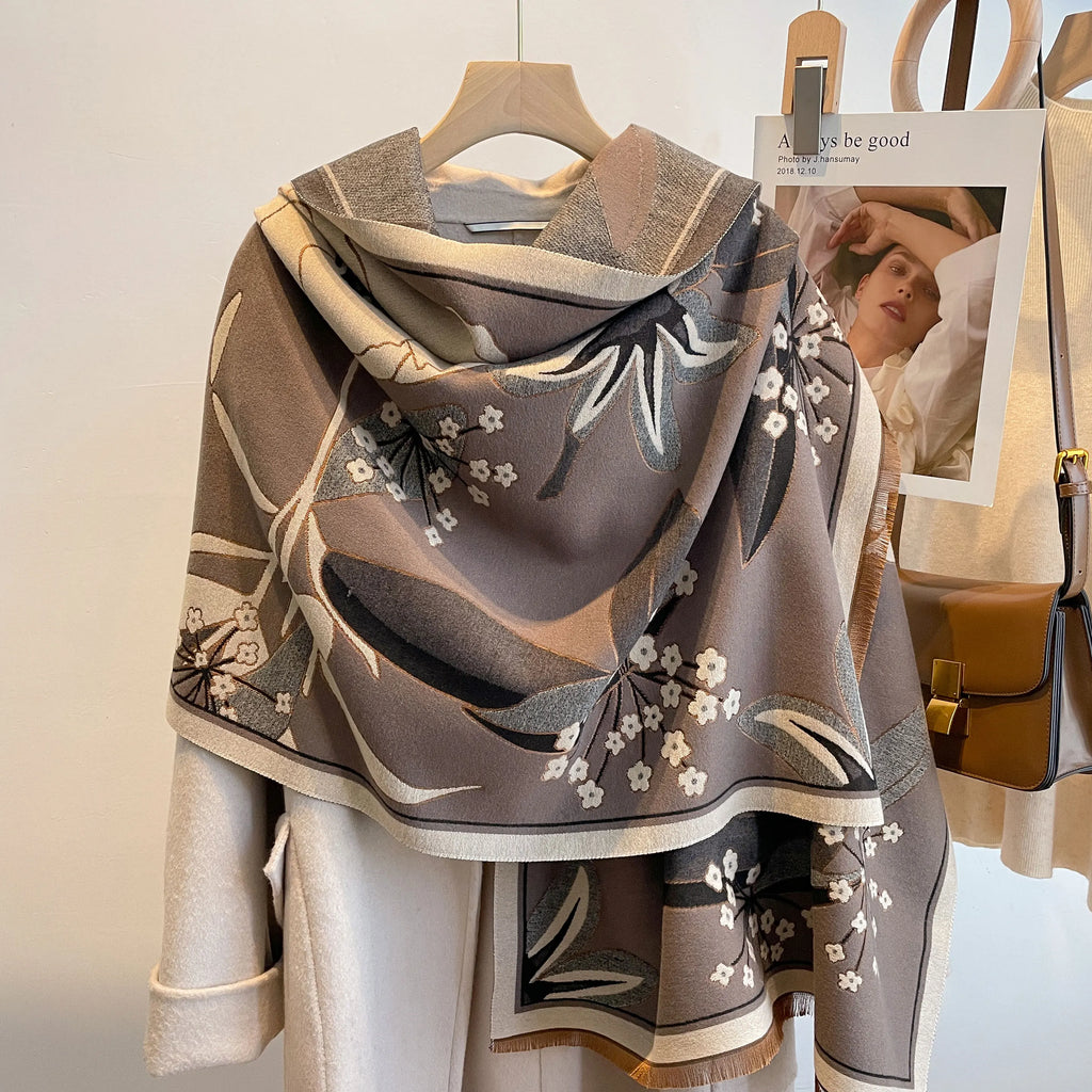 M&T Wear - Shawl Pashmina Thick Winter Warm Blanket Poncho Stoles Print Cashmere Scarf Women Travel Wraps Bufanda Female 2023 Luxury - M&T Wear