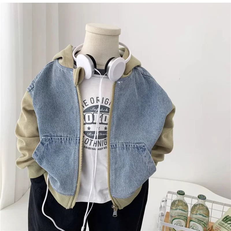 M&T Wear - Boys Jeans Jackets Spring Girls Fashion Hooded Coats Autumn Children Clothes Kids Casual Zipper Colorblocking Outerwear 1-10Y - M&T Wear