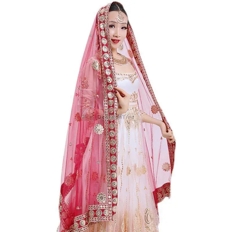 M&T Wear - Elegant Indian Embroidered Sari Shawl – 2025 Exotic Traditional Veil
