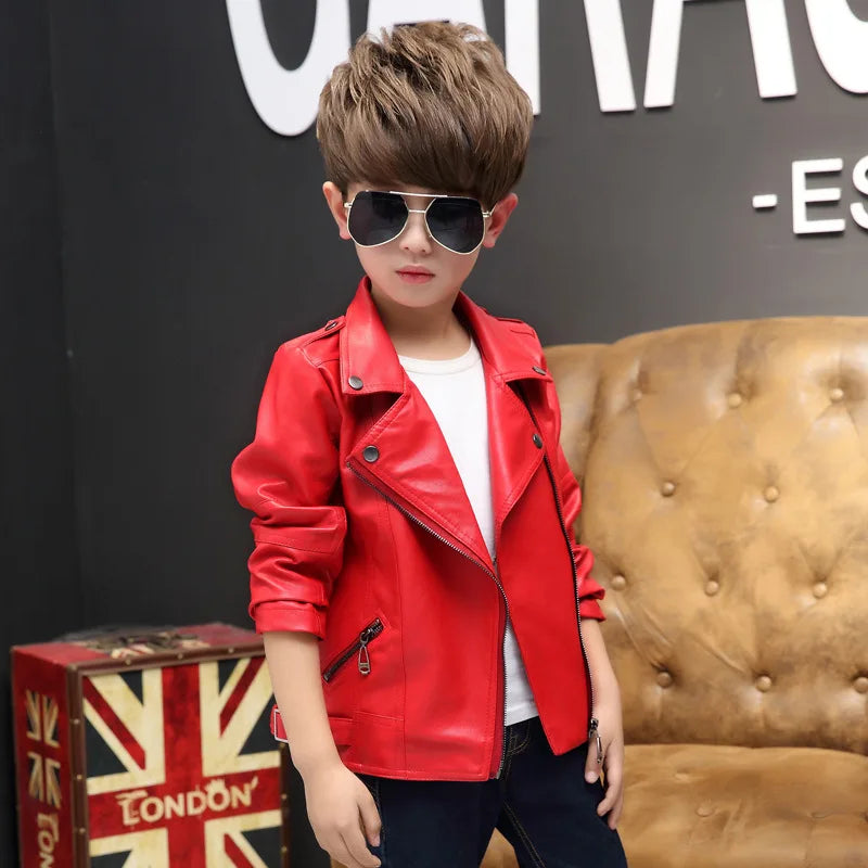 M&T Wear -  faux leather Jacket Children PU Coat Long Sleeve Zip Belt Locomotive Jacket Stylish Teen Kids Boys Jackets - M&T Wear