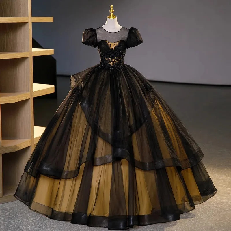 Black Gold Stage Performance Ball Gown