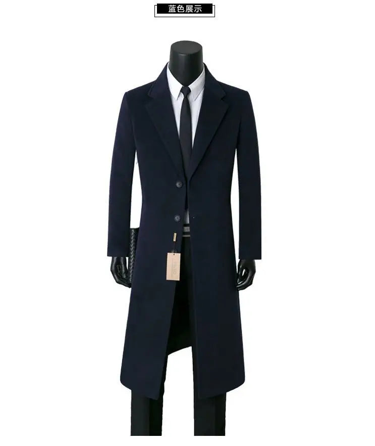 M&T Wear - Stylish X-Long Wool Blend Business Casual Windbreaker Coat