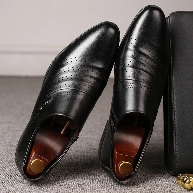 M&T Wear - Men's Black PU Leather Business Slip-On Loafers