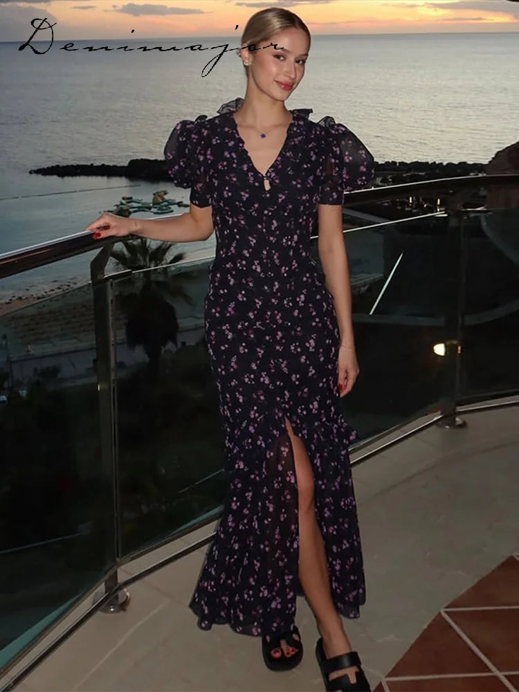 Elegant Lace-Trim V-Neck Maxi Dress