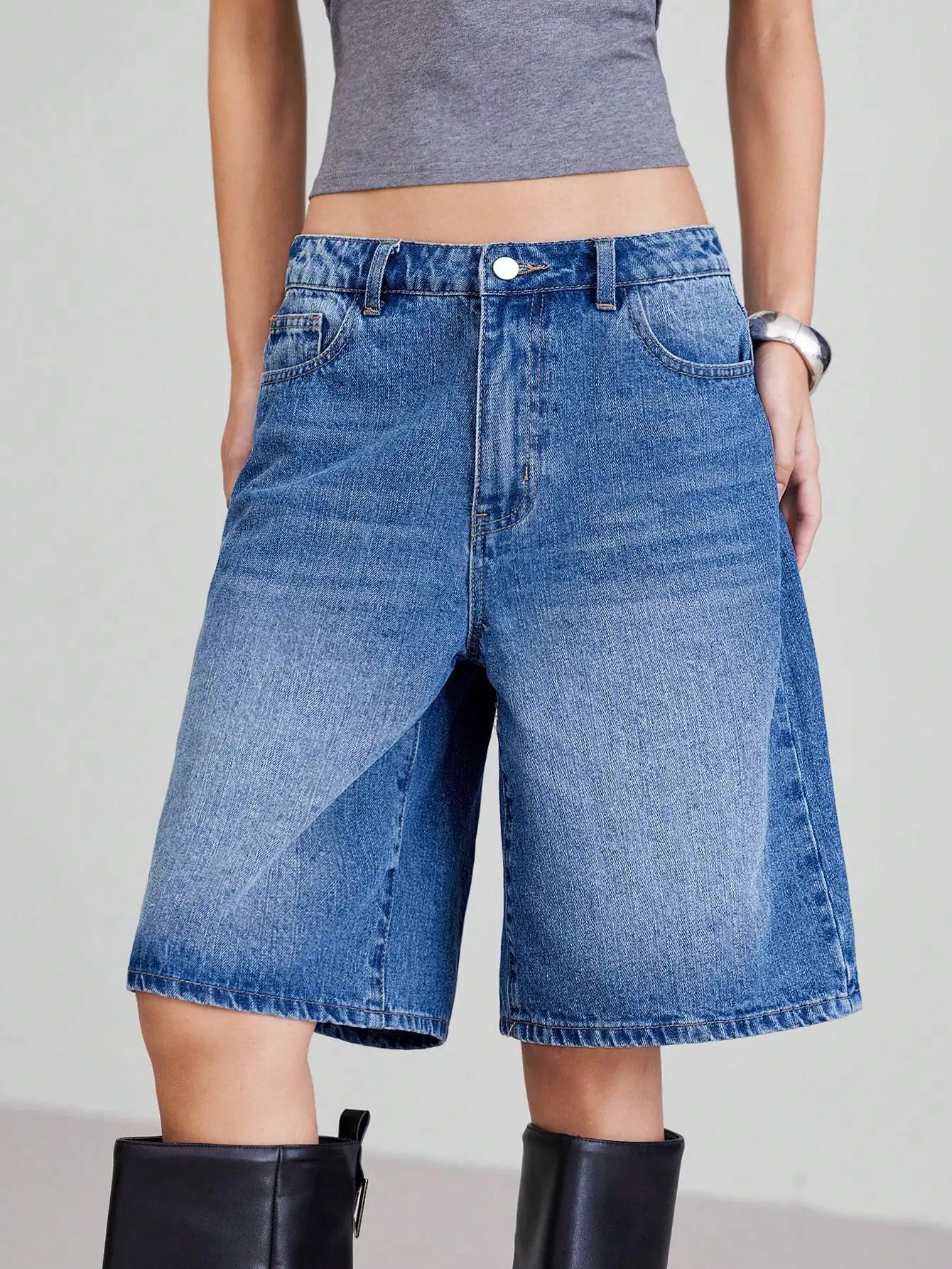 American Retro Wide-Leg Denim Shorts