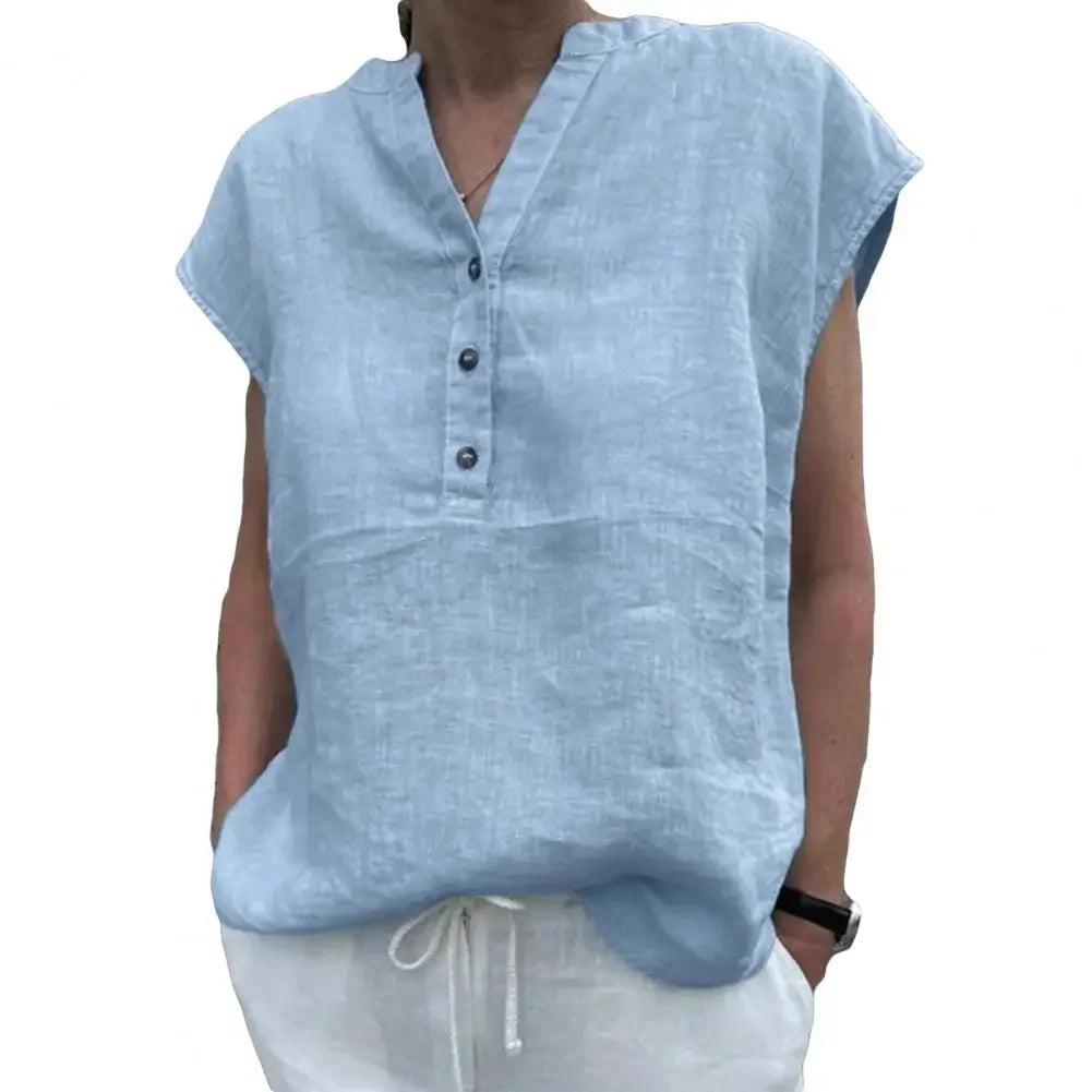 M&T Wear - Women's Cotton Linen V-Neck Summer Blouse