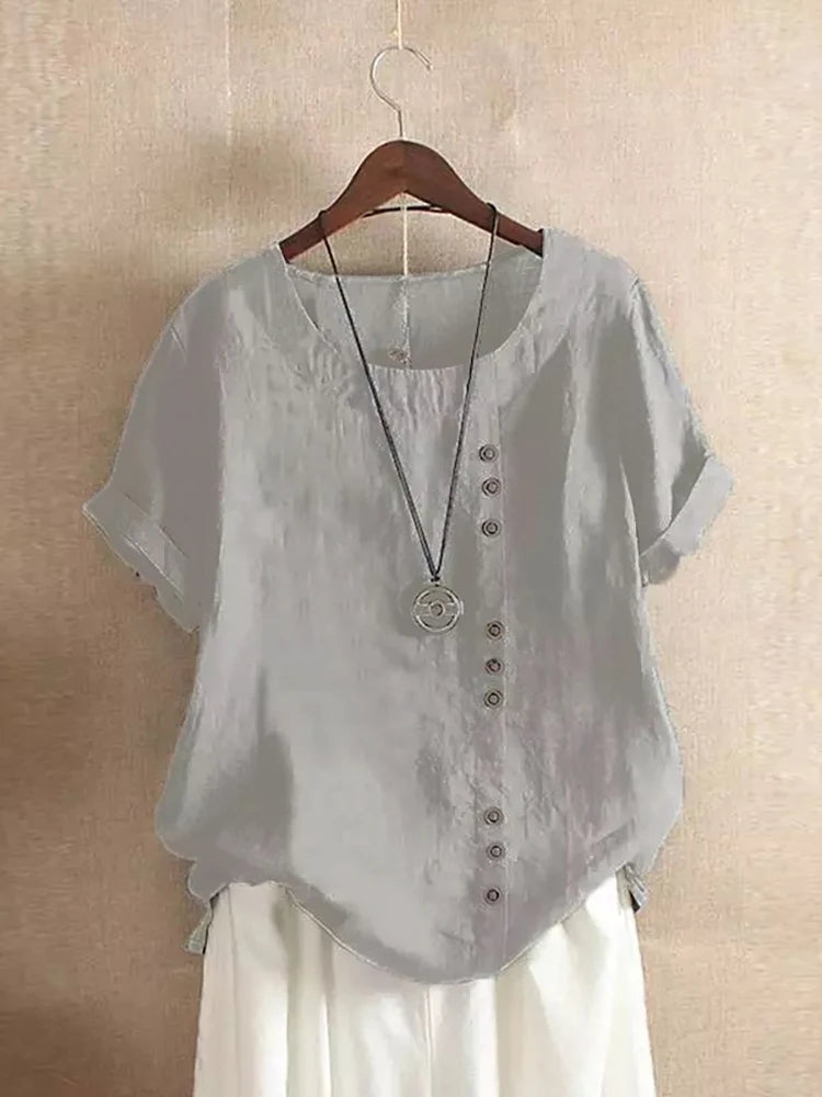 Vintage Harajuku Cotton-Linen Button Tee