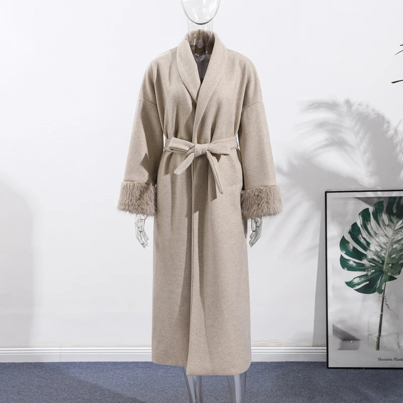 M&T Wear - Elegant Solid Lace-Up X-Long Overcoat