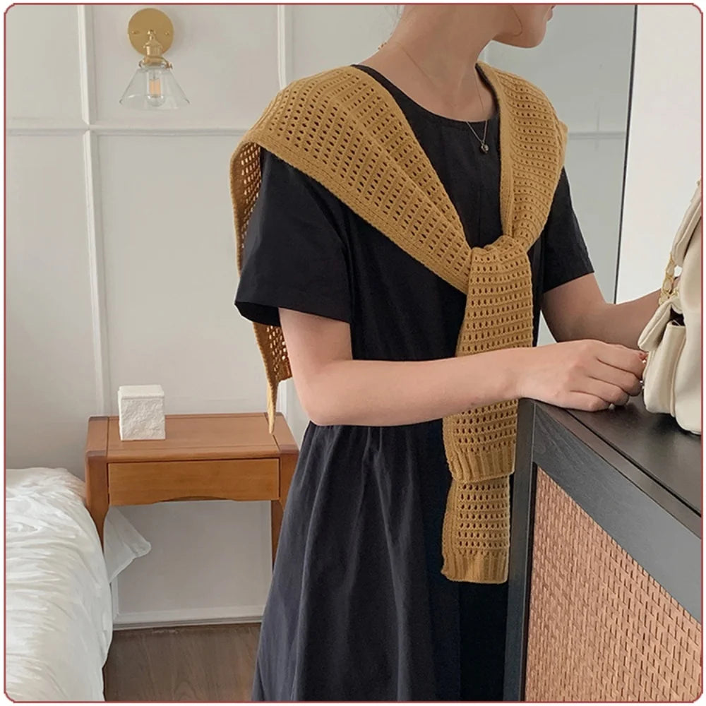M&T Wear - Korean Knitted Shawl Winter Air Conditioning Fake Collar Neck Guard Knit Thin Knotted Cape Shoulder Warm Scarf For Women - M&T Wear