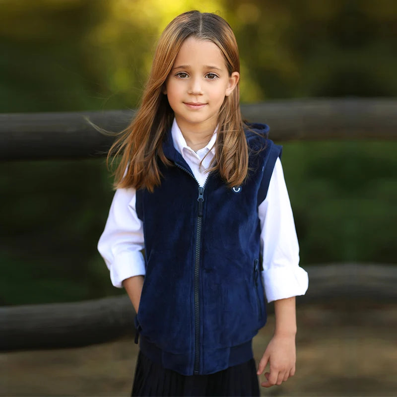 M&T Wear - Girl school vest navy velour lining hooded