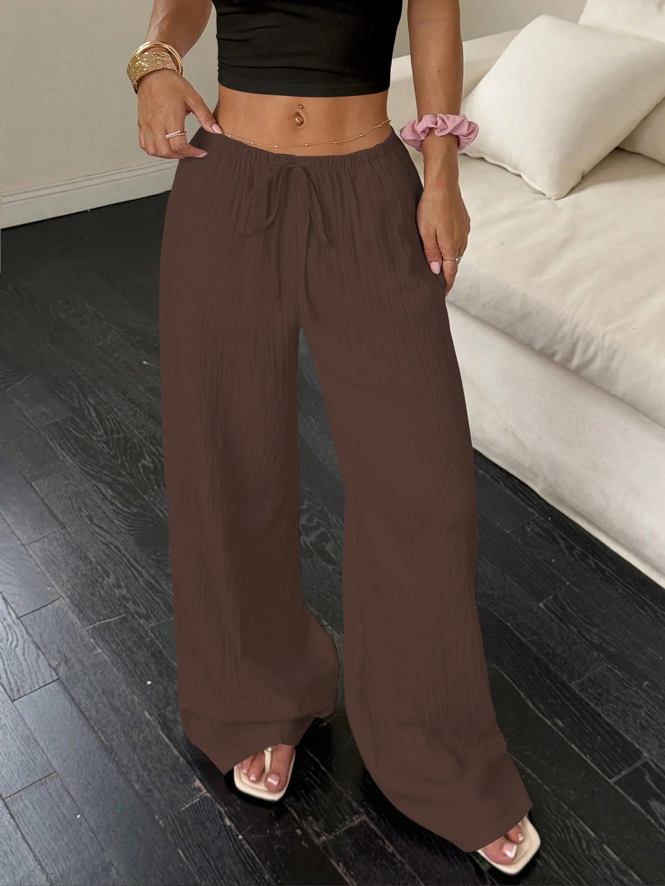 Bohemian High-Waist Pleated Wide-Leg Pants