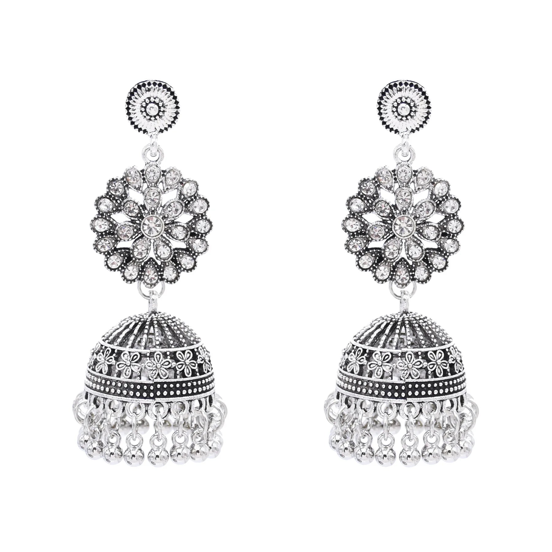 M&T Wear - Traditional Indian Jhumka Earrings for Women | Vintage Peacock Bell Design with Pearl Beads