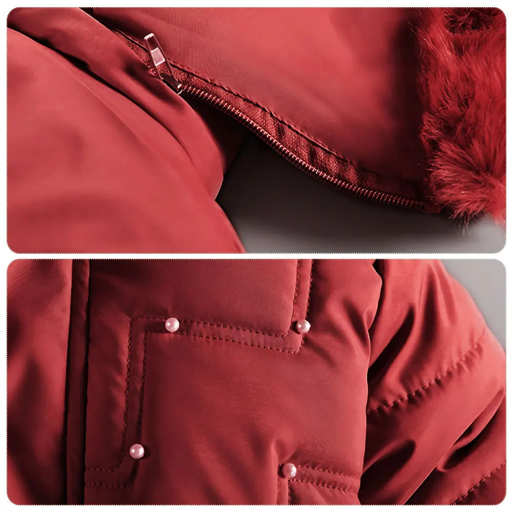 M&T Wear - Children's Winter Jacket Thick Warm Fur Collar Hood Beads Elastic Waist Teens Girls Down Coat,Fashion Windproof Kids Overcoat - M&T Wear