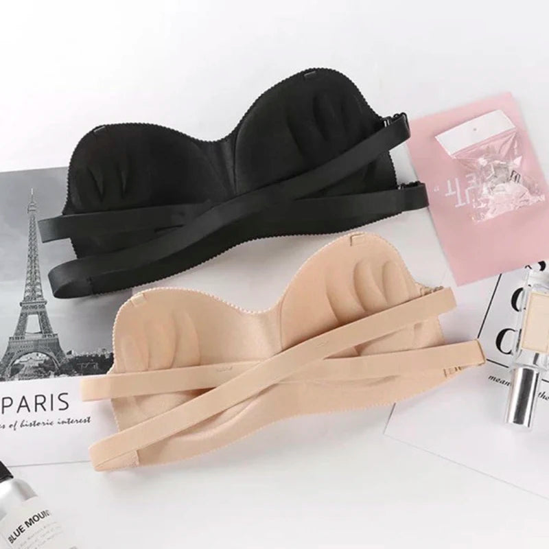 M&T Wear - Seamless, Strapless Push-Up Invisible Bra for Women