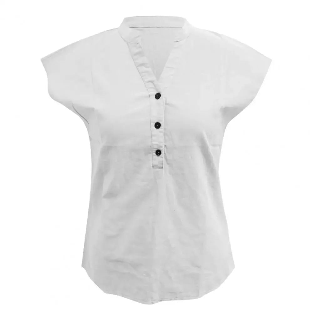 M&T Wear - Women's Cotton Linen V-Neck Summer Blouse