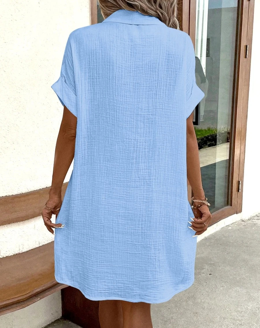Vintage Solid Cotton-Linen Look Dress