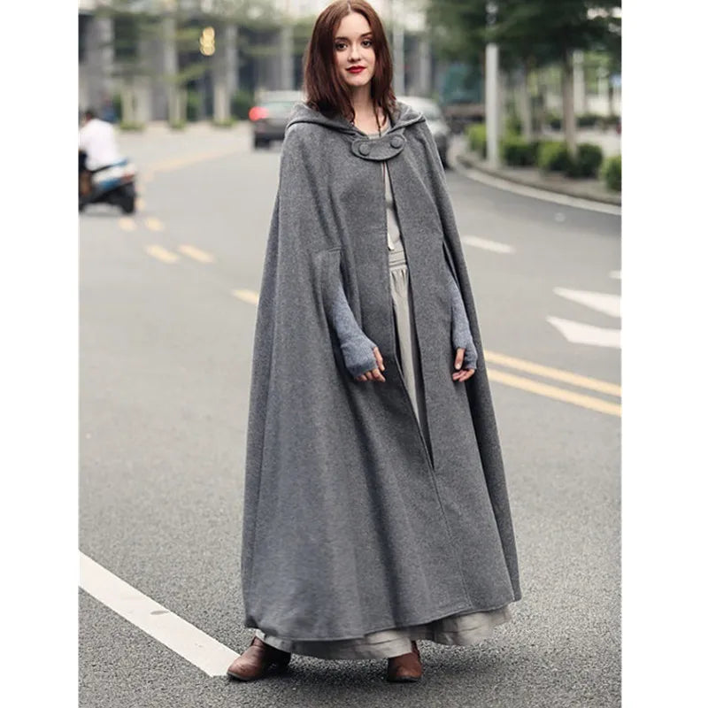 M&T Wear - European-Style Hooded Long Cloak Overcoat