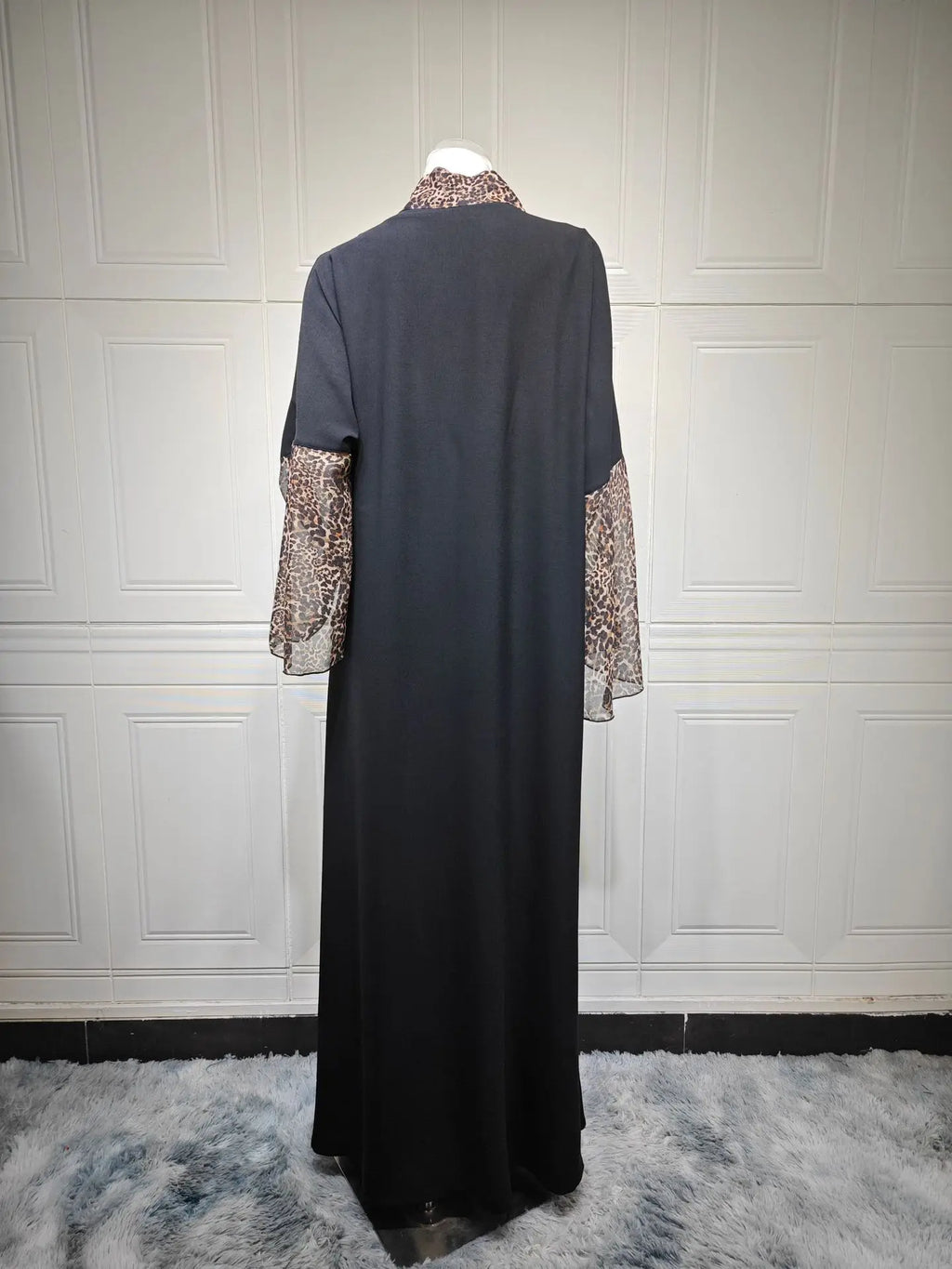 M&T Wear - Leopard Print Chiffon Open Abaya with Zipper