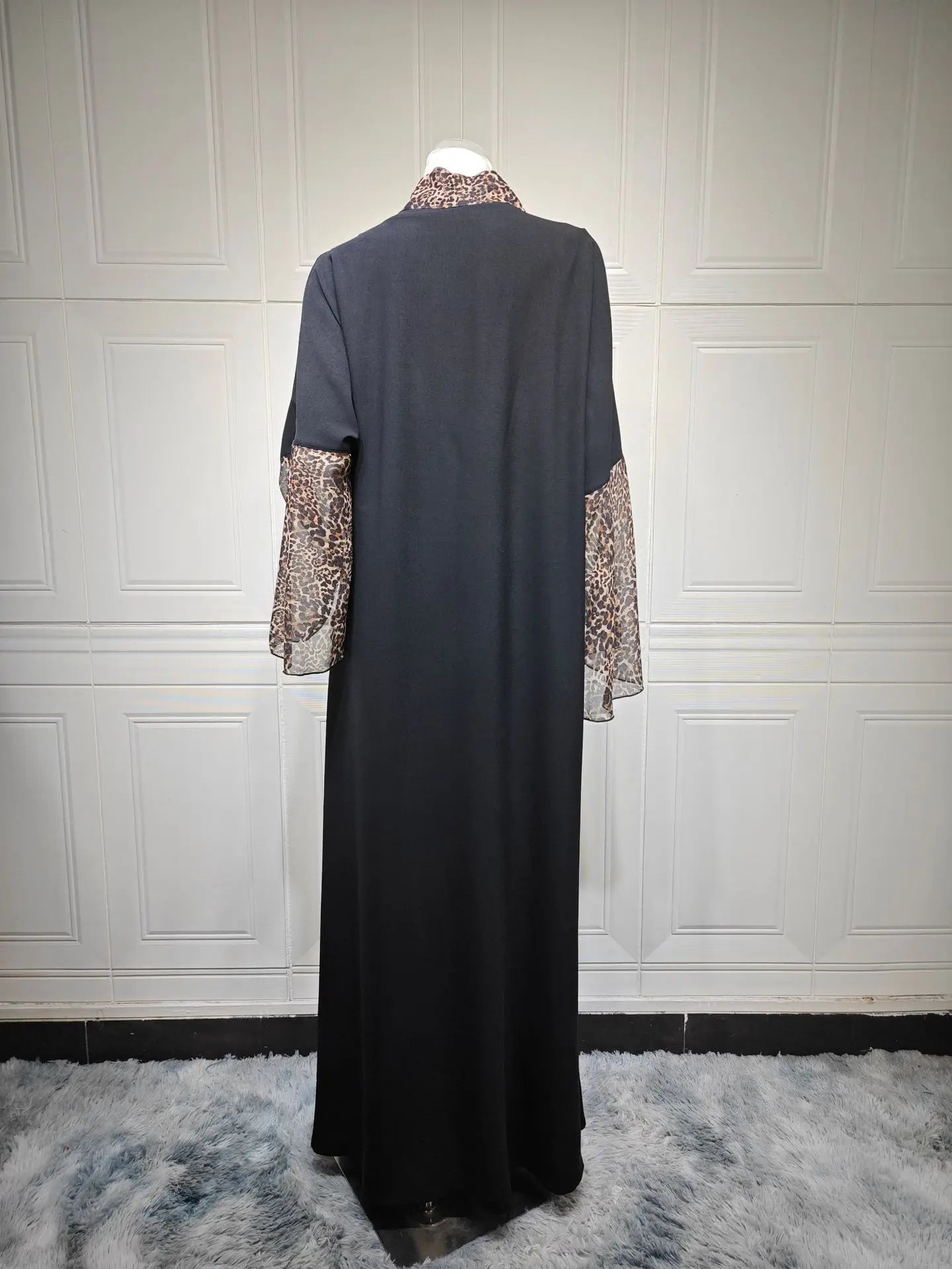 M&T Wear - Leopard Print Chiffon Open Abaya with Zipper