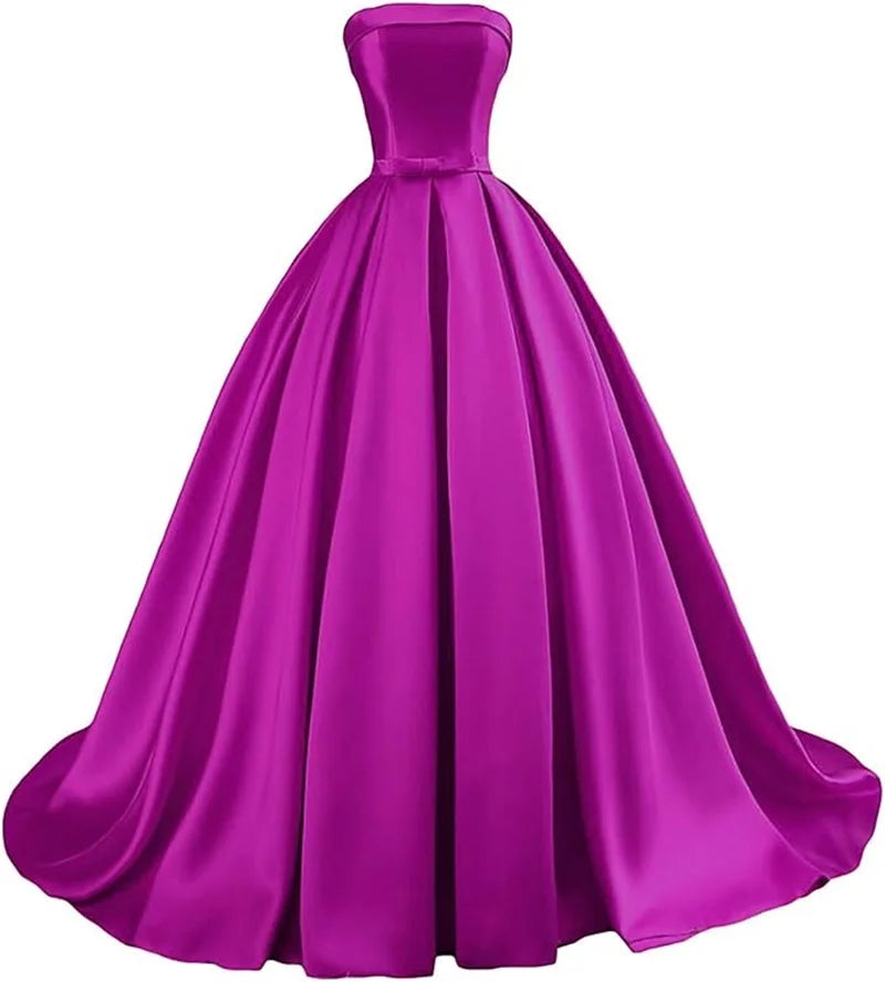 Customized Strapless Satin A-Line Gown