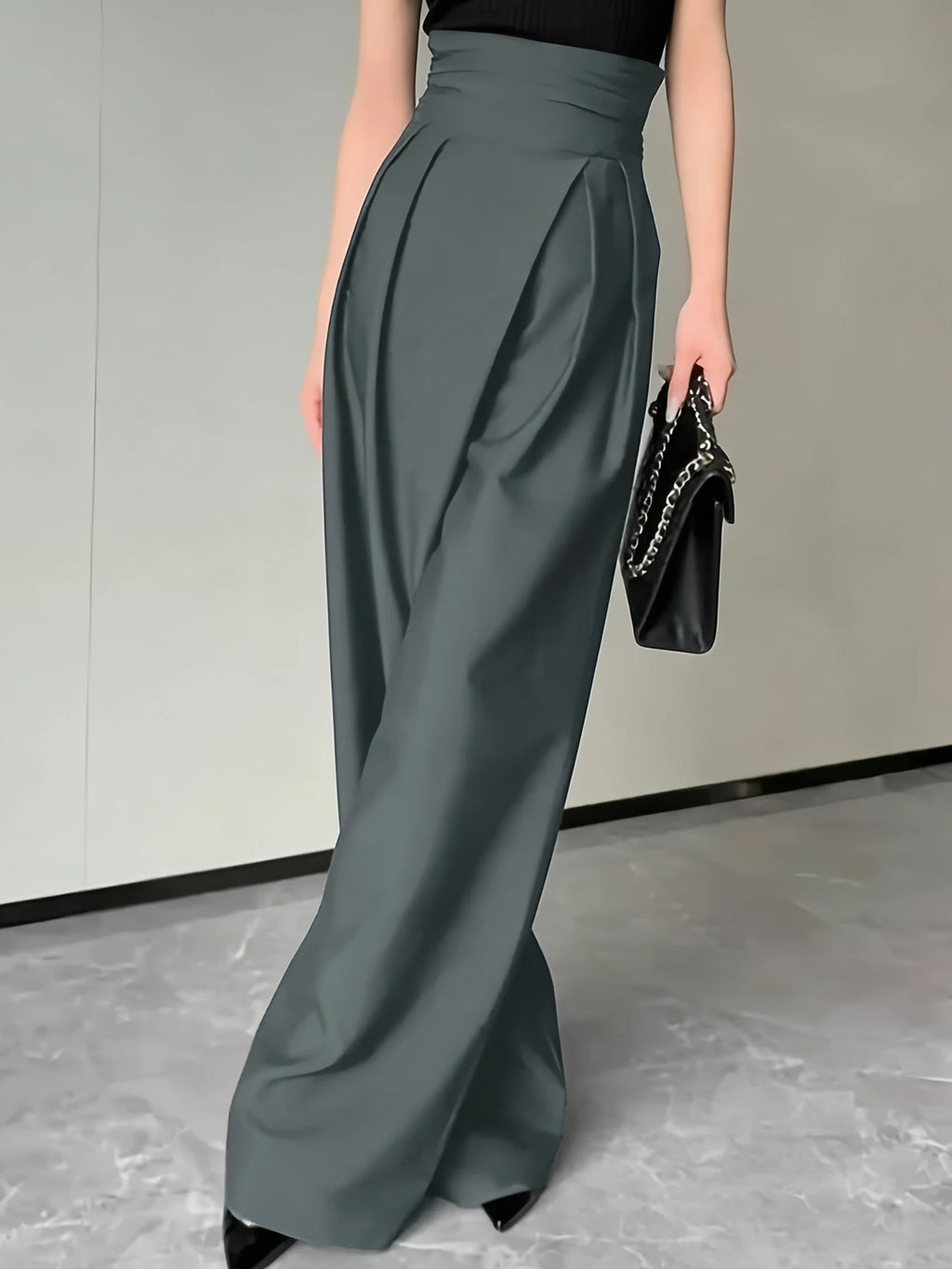 High-Waist Pleated Wide-Leg Suit Pants