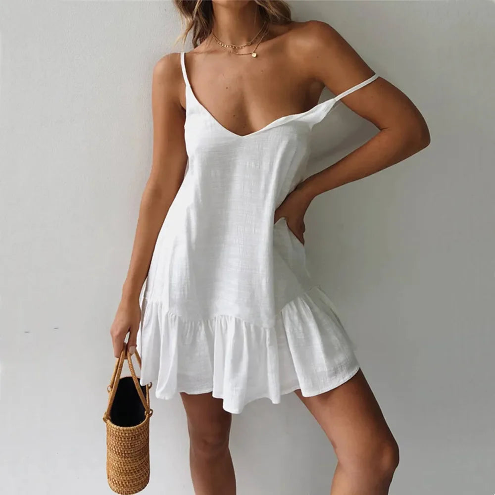 Ruffle Spaghetti Strap Summer Mini Dress