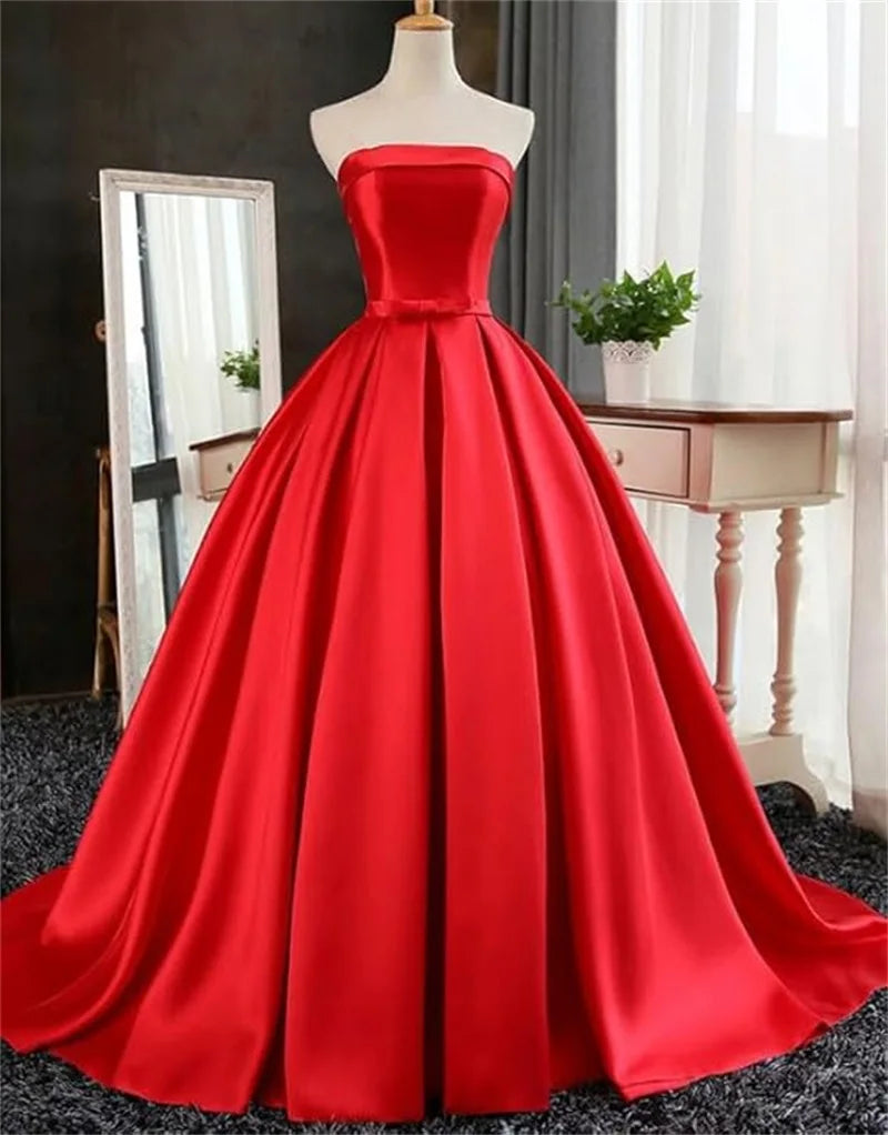 Customized Strapless Satin A-Line Gown