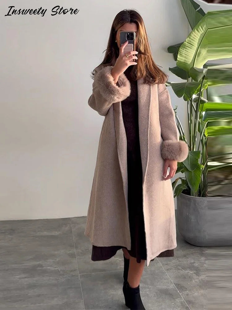 M&T Wear - Elegant Solid Lace-Up X-Long Overcoat