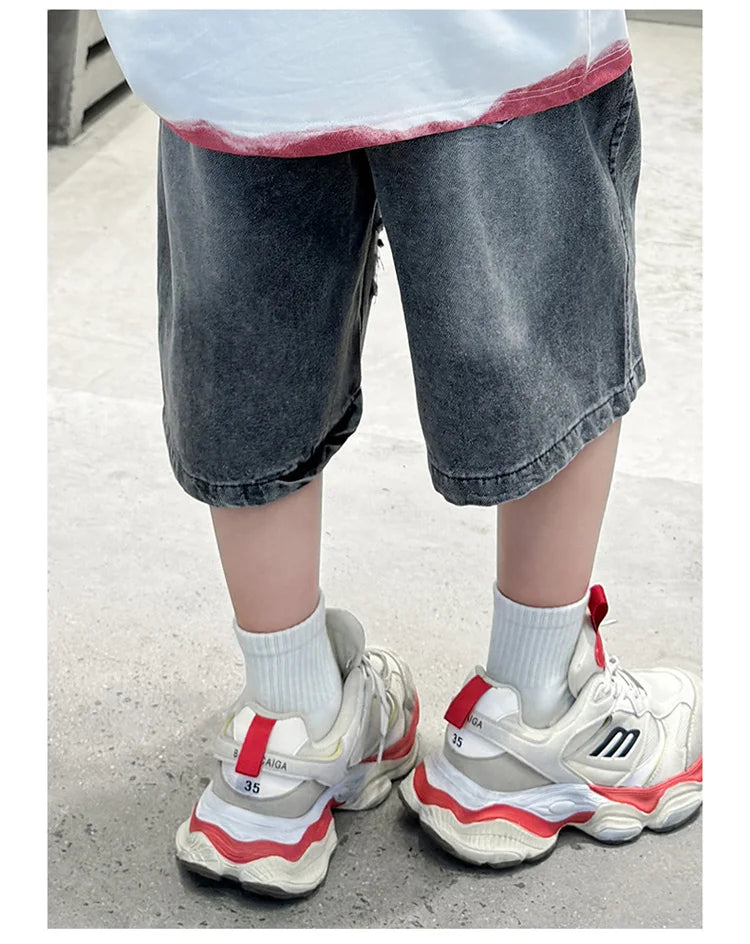 M&T Wear - Boys’ Black Ripped Loose Fit Denim Shorts