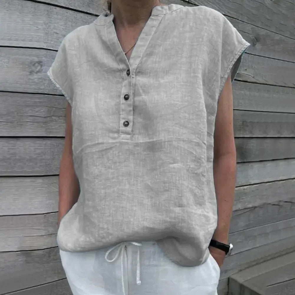 M&T Wear - Women's Cotton Linen V-Neck Summer Blouse
